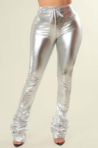 Metallic High Waist Stacked Pant